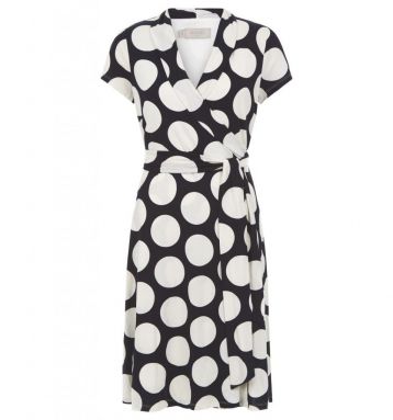 Hobbs April Wrap Spot Dress Navy Ivory