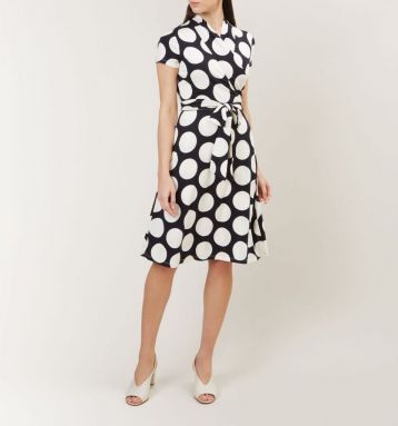 Hobbs April Wrap Spot Dress Navy Ivory