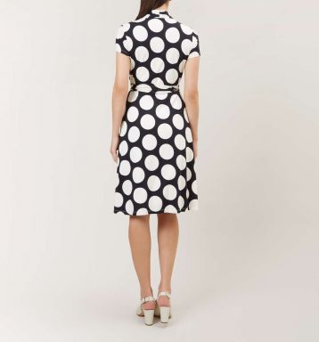 Hobbs April Wrap Spot Dress Navy Ivory