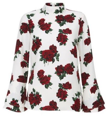 Hobbs Cora Sleeve Rose Print Blouse White Red