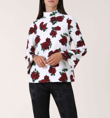 Hobbs Cora Sleeve Rose Print Blouse White Red