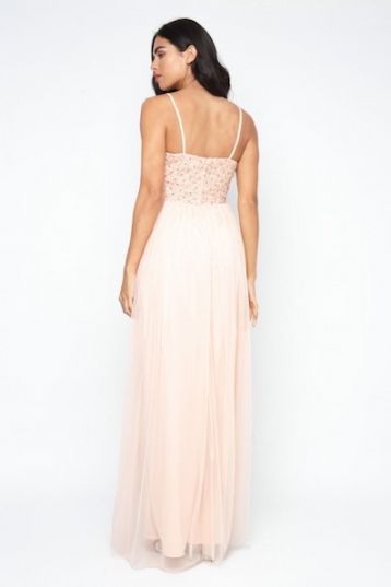 Lace & Beads Irina Embellished Maxi Dress Pale Pink Nude