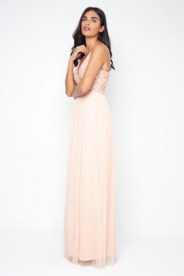 Lace & Beads Irina Embellished Maxi Dress Pale Pink Nude