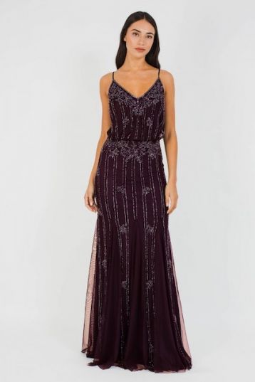 Lace & Beads Keeva Bordeaux Maxi Dress Purple