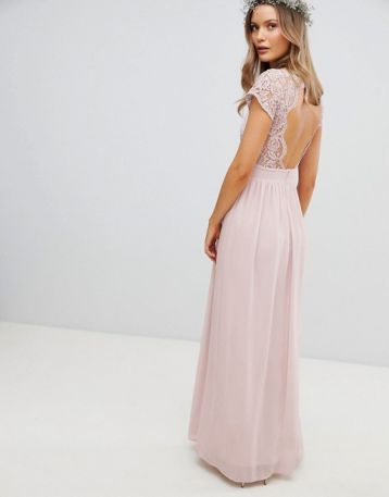 TFNC Maxi Bridesmaid Dress Scalloped Lace Open Back Pink