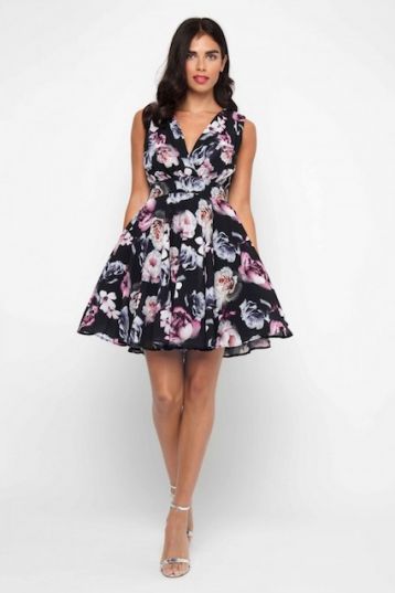 TFNC Nordi Black Floral Mini Dress Pink Black