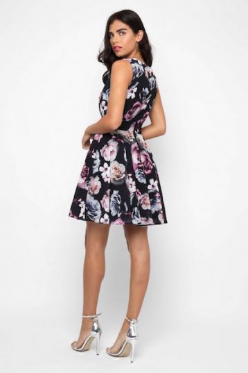 TFNC Nordi Black Floral Mini Dress Pink Black