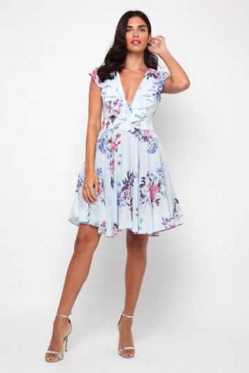 TFNC Noshin Blue Floral Skater Dress Pale Blue Multi