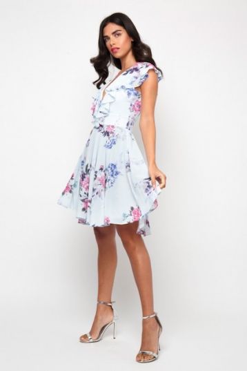 TFNC Noshin Blue Floral Skater Dress Pale Blue Multi