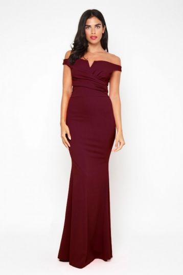 WalG Off Shoulder Maxi Bridesmaid Dress Burgundy Red