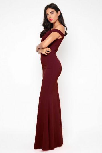 WalG Off Shoulder Maxi Bridesmaid Dress Burgundy Red