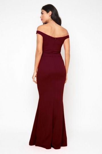 WalG Off Shoulder Maxi Bridesmaid Dress Burgundy Red