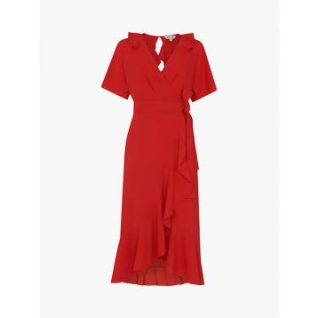 Whistles Abigail Frill Wrap Dress Red