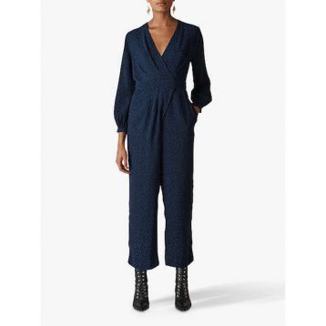 Whistles Animal Jacquard Wrap Jumpsuit Navy