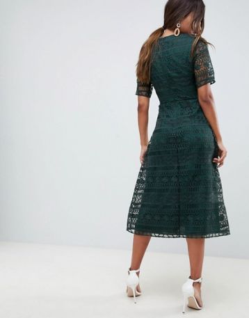 ASOS DESIGN premium lace midi dress Forest Green