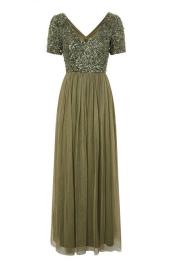 green beaded maxi dress