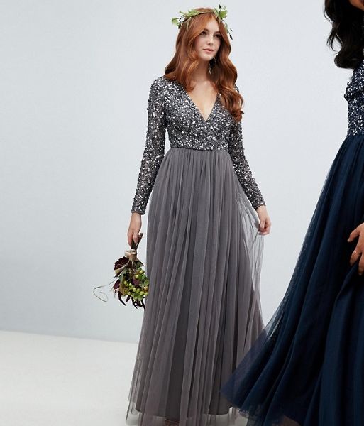 long sleeve grey gown