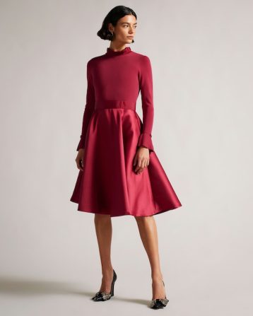 Ted Baker ZADI Frill Cuff Dress Deep Pink