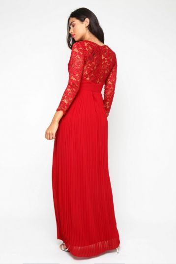 TFNC Sabera Winter Wine Lace Sleeve Maxi Dress