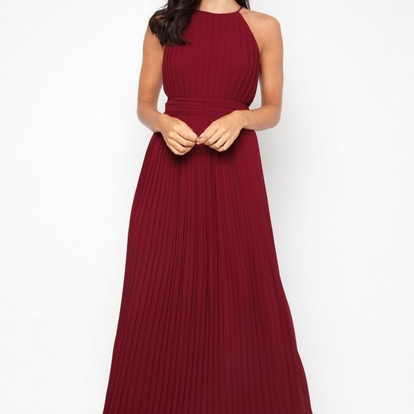 tfnc pleated bridesmaids maxi dress in burgundy