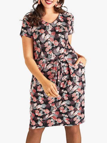 Yumi Curves Floral Jersey Dress Black Multi