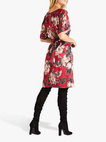 Yumi Floral Satin Kimono Floral Dress Red