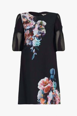 Yumi Flute Sleeve Tunic Dress Black Multi