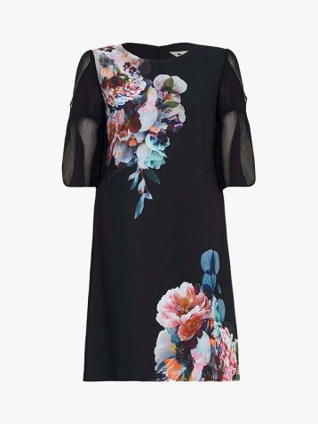 Yumi Flute Sleeve Tunic Dress Black Multi