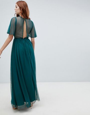 Amelia Rose embellished maxi dress fluted sleeve emerald green