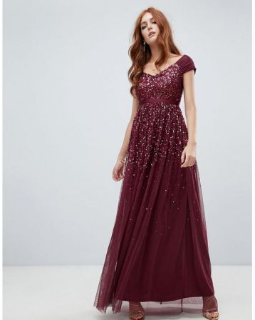 Amelia Rose embellished ombre sequin maxi dress Berry Burgundy