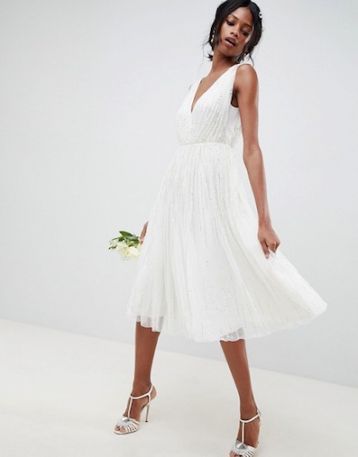 ASOS EDITION waterfall sequin midi wedding dress White