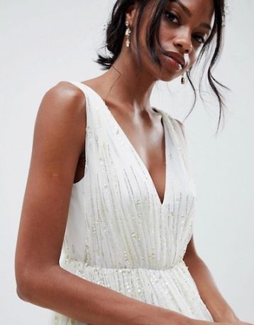 ASOS EDITION waterfall sequin midi wedding dress White