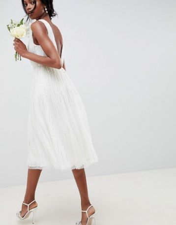 ASOS EDITION waterfall sequin midi wedding dress White