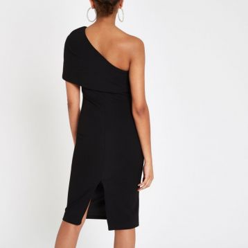 River Island Black one shoulder cape bodycon dress