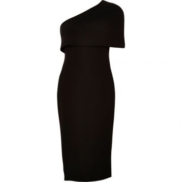 River Island Black one shoulder cape bodycon dress