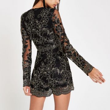 Forever Unique black and gold lace playsuit