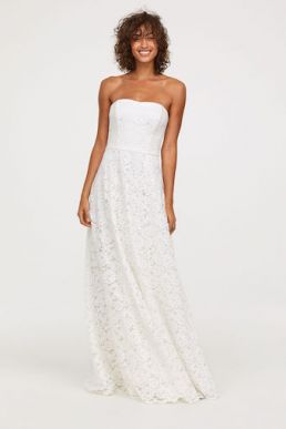 H&M Long lace bandea wedding dress Ivory