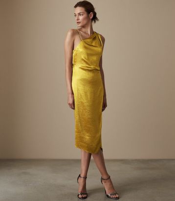 Reiss Positano Strappy Cocktail Dress Gold Metallic Yellow