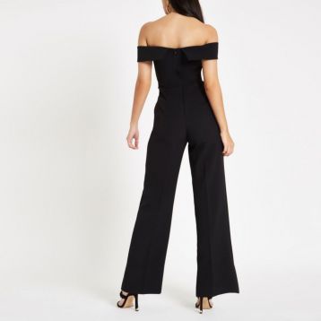 River Island Black bardot tux wide leg jumpsuit