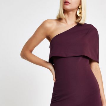 River Island Burgundy one shoulder cape bodycon dress