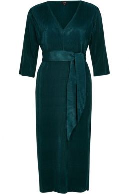 River Island Dark green tie waist plisse midi dress