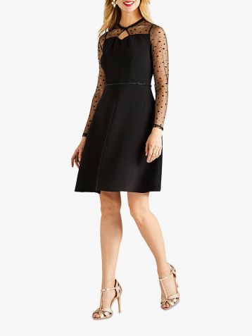 Yumi Spotted Mesh Skater Dress Black