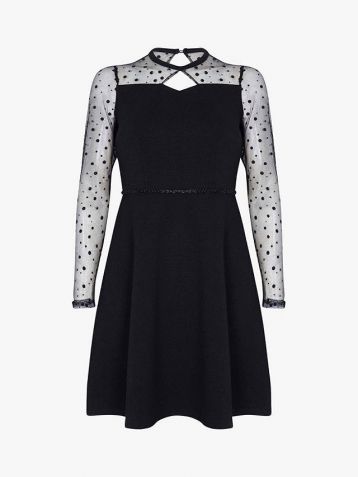 Yumi Spotted Mesh Skater Dress Black