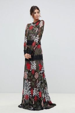 Bronx and Banco bonita embroidered maxi dress Black red