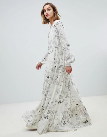 Essentiel Antwerp floral maxi dress Off white Black