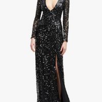 French Connection Helena Sequin V Neck Maxi Dress Black myonewedding