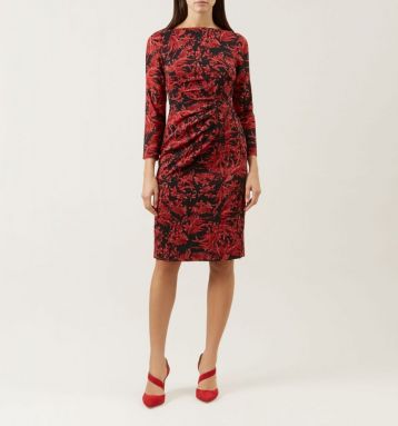 Hobbs Sacha Sleeve Print Dress, Black/Red - Image 2