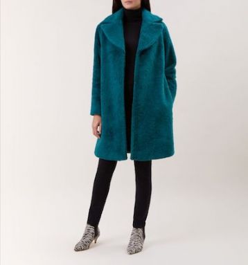 Hobbs Braidy Faux Fur Coat Celadon Green