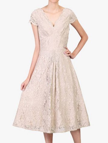 Jolie Moi Cap Sleeve Lace Prom Dress Oyester Cream