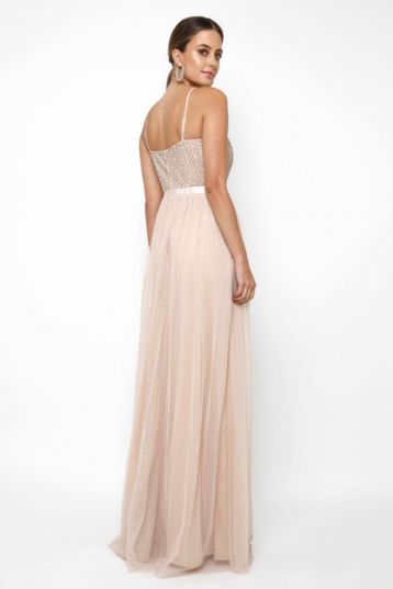 pink blush lace maxi dress